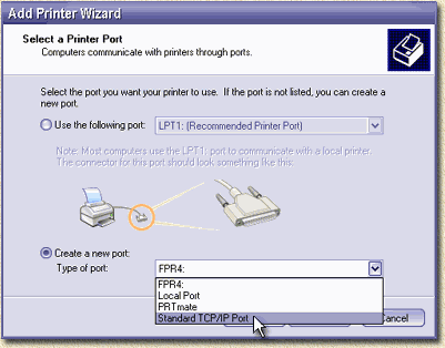 Creating a new printerport for the SMC7404 printer