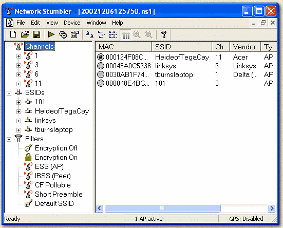 wifi netstumbler output Essential Wireless Hacking Tools