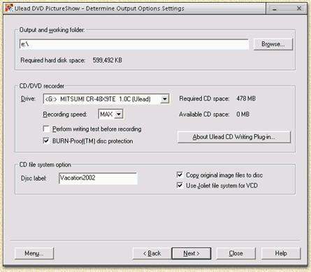 Ulead DVD PictureShow: Output settings ...