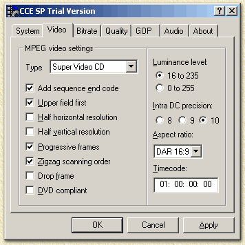 Cinema Craft: Video settings of CCE