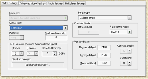 MainConcept MPEG Encoder: Advanced Video Settings