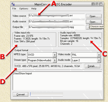 MainConcept MPEG Encoder: Movie data detected