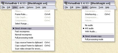 VirtualdDub - For cutting AVI's we only need 'Direct Stream Copy'