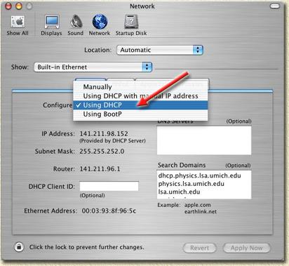 Macintosh - Aanzetten van de DHCP functionaliteit