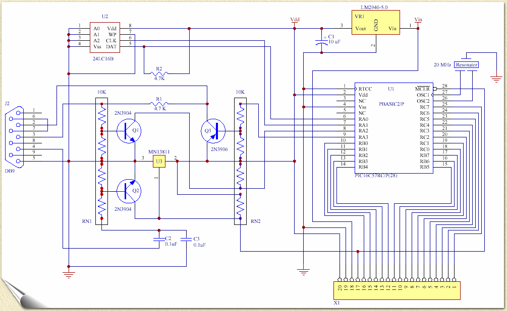 Volledig schema van de BasicStamp-II