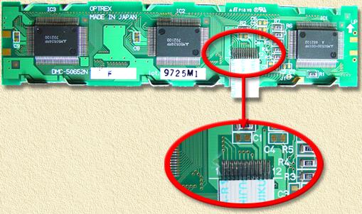 Optrex DMC-50652N  backside view. Here you'll find the 12 connections