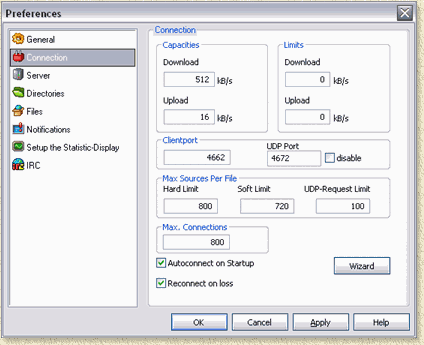 eMule - Connection settings