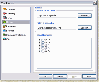 eMule - Instellen van de directories