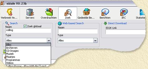 eMule - Het zoek venster