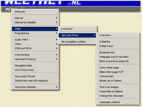 Menu voorbeeld zoals er dit op mijn website voorheen uitzag.