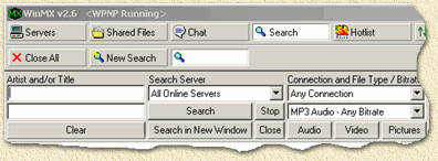 WinMX search options