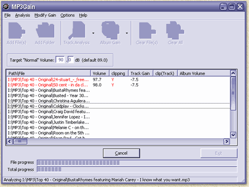 MP3Gain - Bestanden analyseren ...