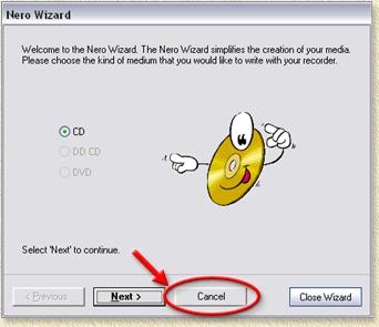 Nero - Close the WIZARD window