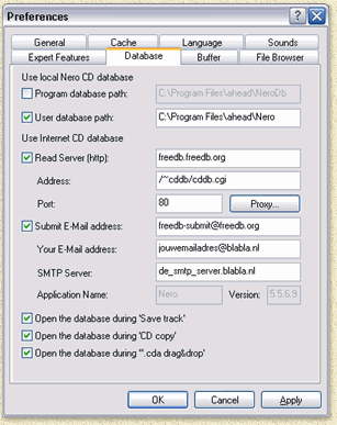 CD Internet Database preferences