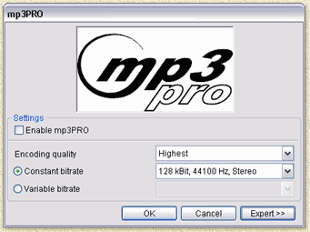 De instellingen van Nero MP3Pro