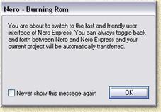 Nero - Notificatie dat je gaat wisselen van interface