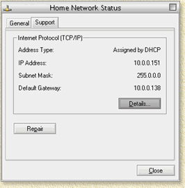 Windows XP - Status window of your network connection