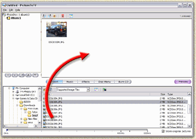 PictureToTV: Drag images from the File Area to the Album Content Area