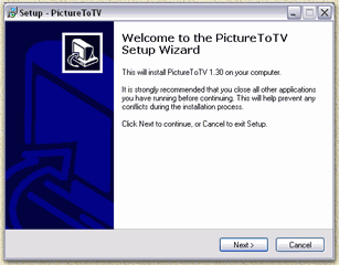 PictureToTV: Starting the setup wizard