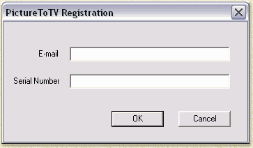 PictureToTV: Invoeren van e-mail adres en registratie nummer