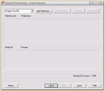 Ulead DVD PictureShow: Create slideshow window