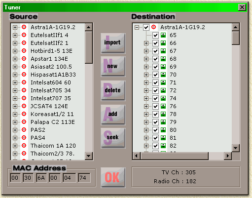 Tuner: Transponders & Frequenties