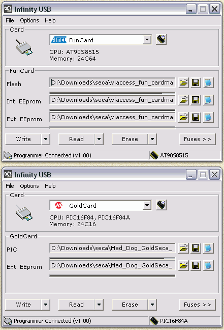 InfinityUSB - FunCard scherm versus GoldCard scherm