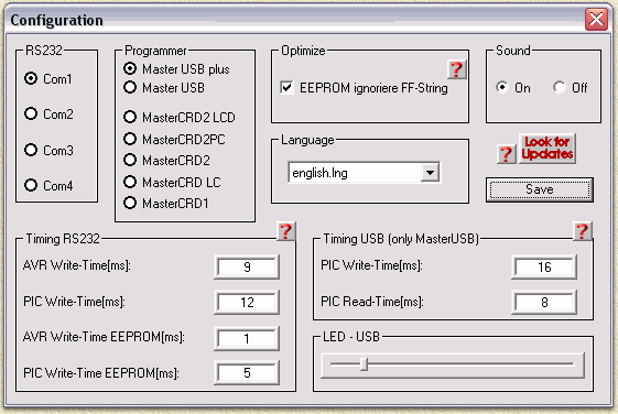 MasterBurner - Configuratie scherm