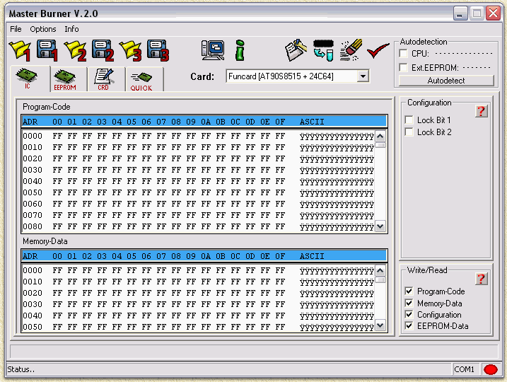 MasterBurner - Select PIC and EEPROM files for your FunCard
