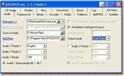 AVI2SVCD - Audio tabblad