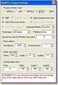 AVI2SVCD - bbMPEG instellingen