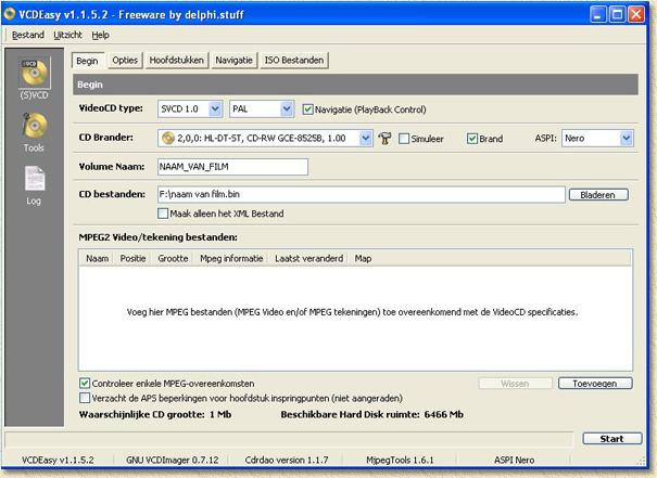 VCDEasy - Begin tabblad