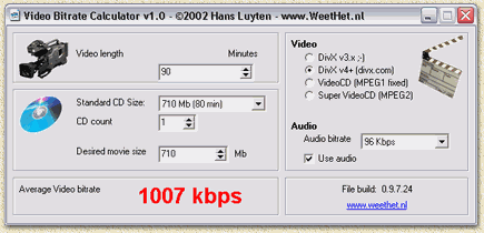 The WeetHet bitrate calculator