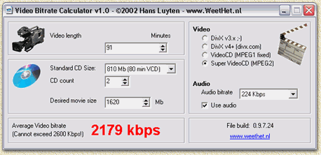 WeetHet Video Bitrate Calculator