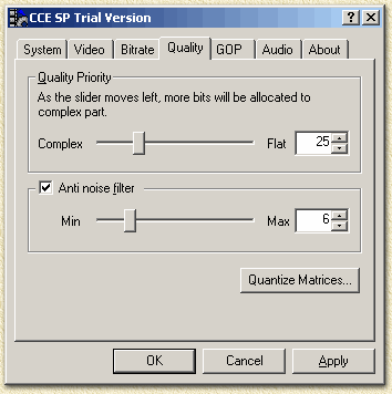 CCE  Quality settings