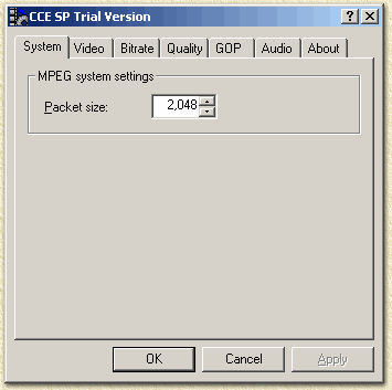 Configuration window of CCE