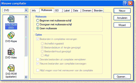 DVD2One: Het "Nieuwe Compilatie" venster van Nero