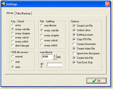 SmartRipper: Settings "Movie"