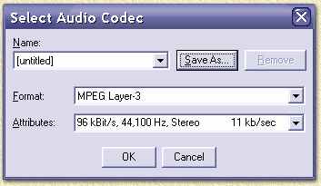 DVDx: Settings for an external MP3 codec