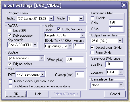 DVDx: Video input instellingen