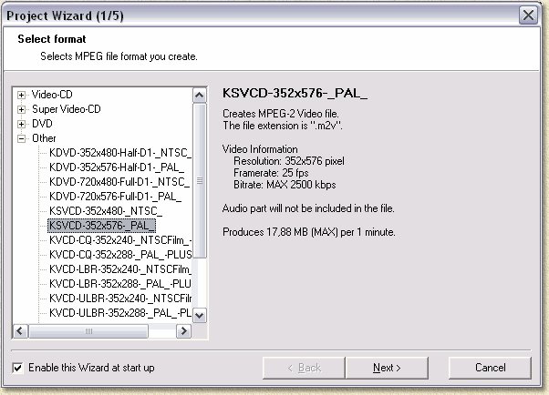 TMPGEnc: selecteer het gewenste K(S)VCD formaat
