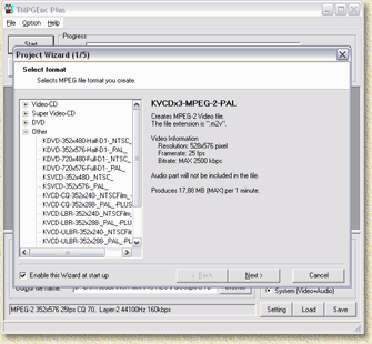 TMPGEnc starts with the Wizard - The K(S)VCD templates should be visible now