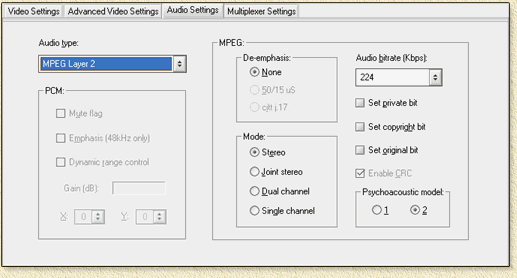 MainConcept MPEG Encoder: Advanced Audi settings