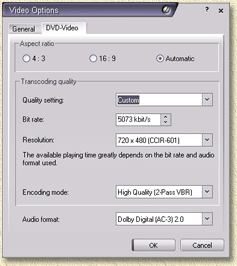 Nero Vision Express 2 - Custom settings