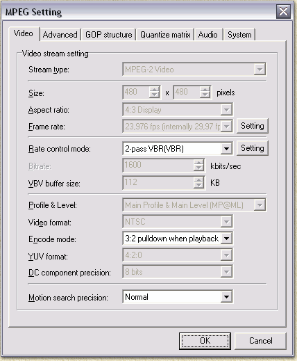 TMPGEnc: MPEG Settings (VBR)