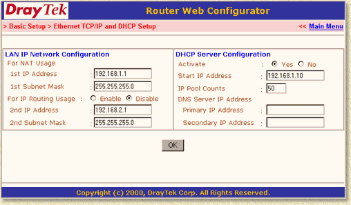 Vigor 2200E - LAN TCP/IP and DHCP Setup for use with MXStream