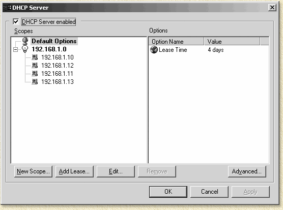 WinRoute DHCP server gegevens