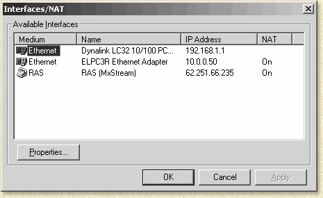 WinRoute - Interface Table