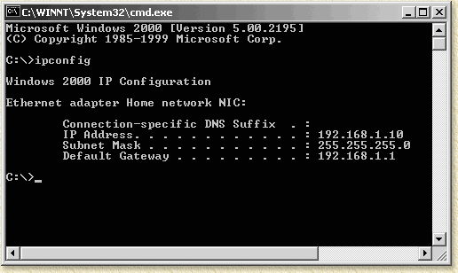 Windows 2000: CMD IPConfig